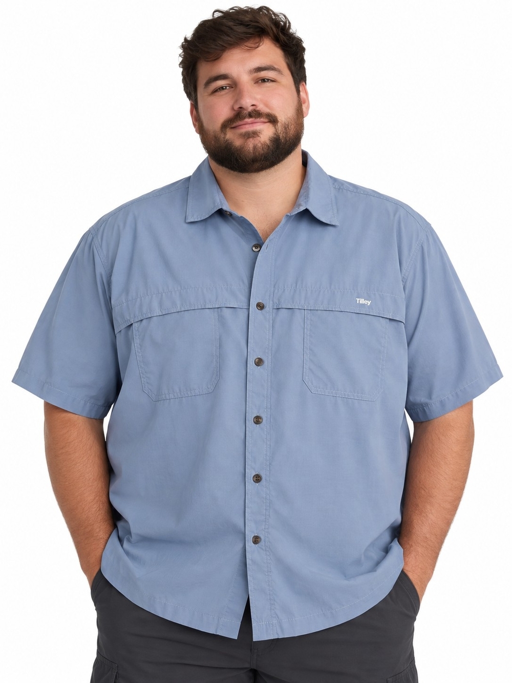 Tilley Men NWT Blue Short Sleeve Trail Fishing Shirt XXL Gorpcore Outdoor